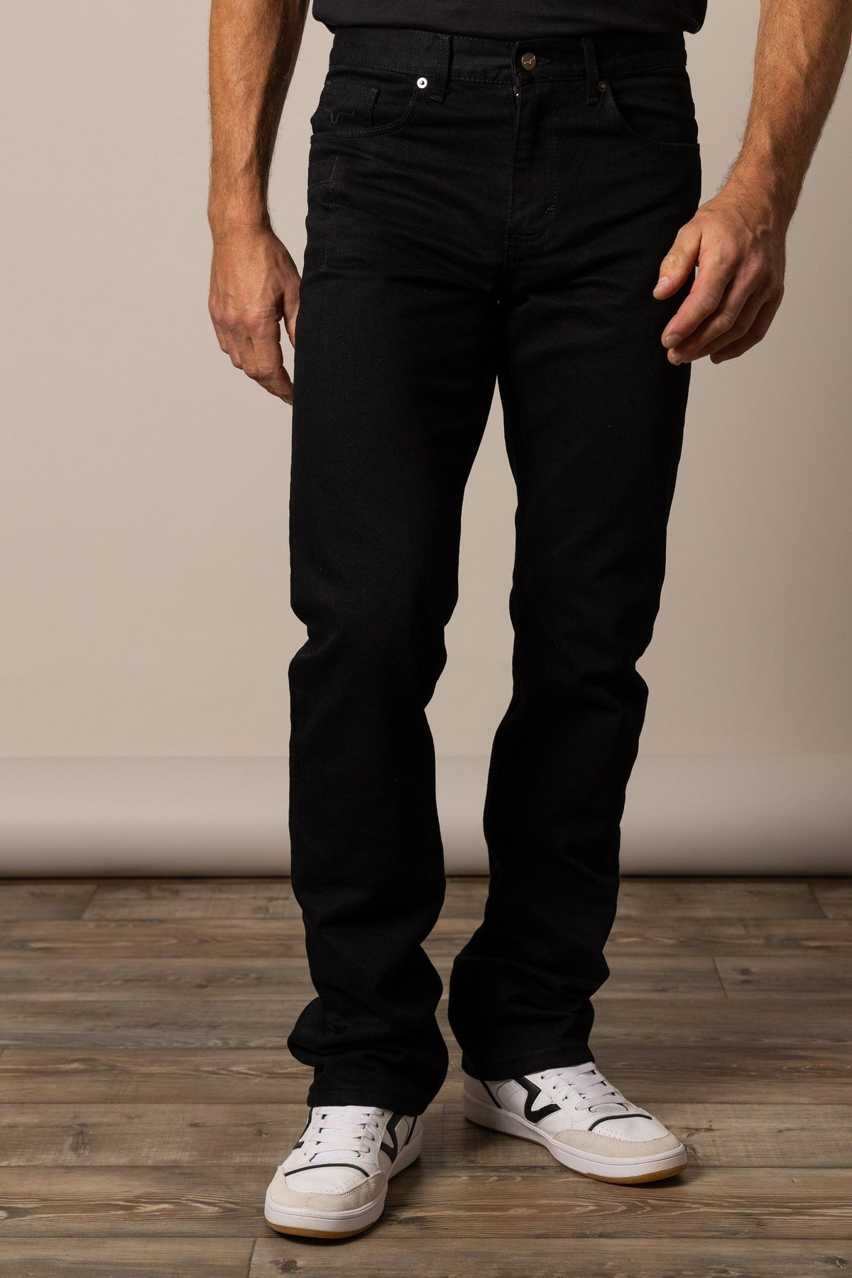 Kimes Ranch James Straight Fit Bootcut jeans in Black with front pockets and a straight leg silhouette