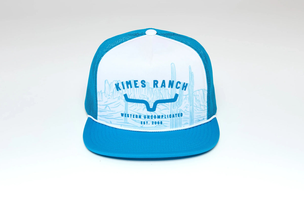 Kimes Ranch Landscape hat in Blue with a white front panel featuring the Kimes Ranch logo and Western Uncomplicated text