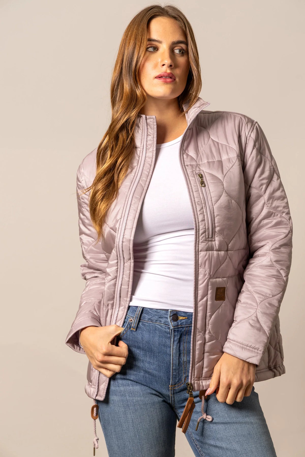 Kimes Ranch Lara Jacket in Pewter with quilted diamond stitching and zippered pockets
