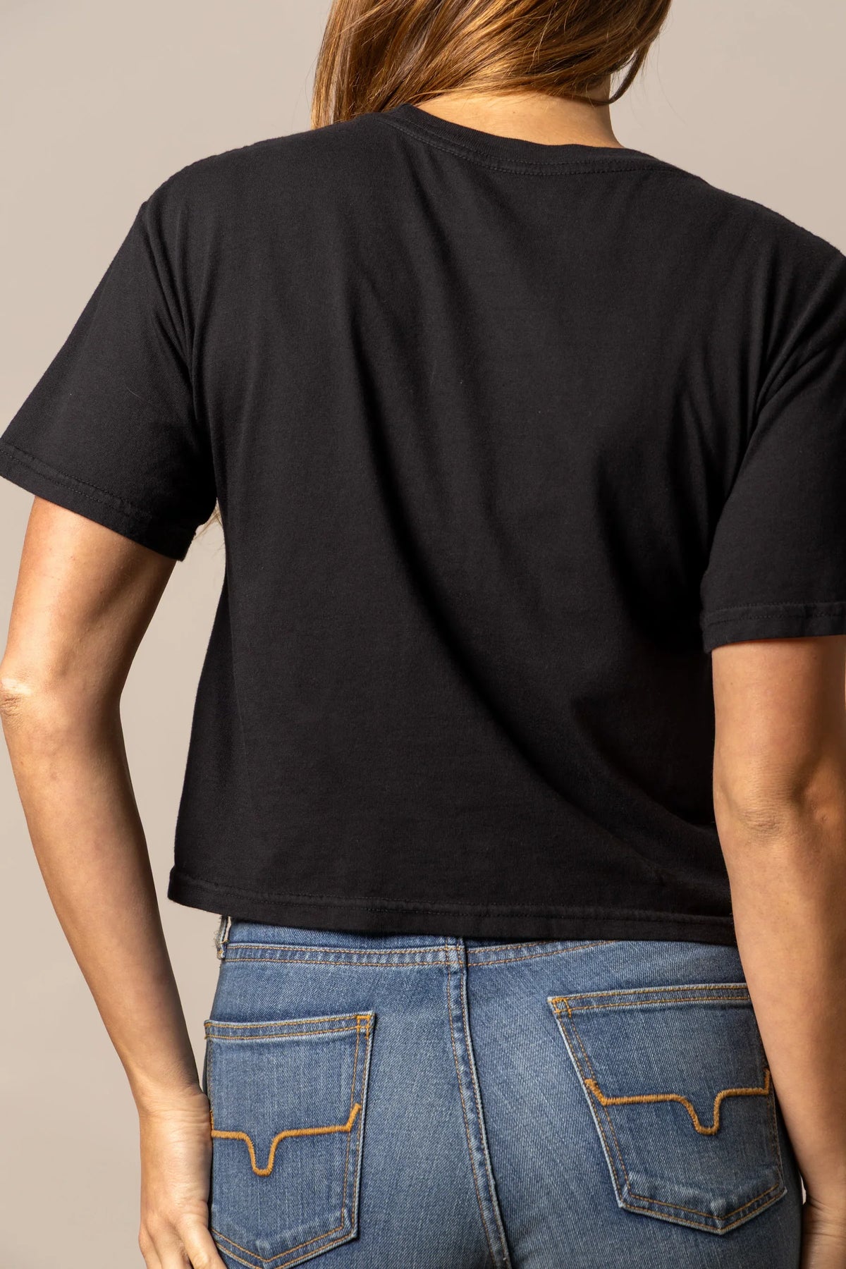 Kimes Ranch Lucky B Rodee-oh! shirt in Black, back view, with short sleeves and a crew neckline
