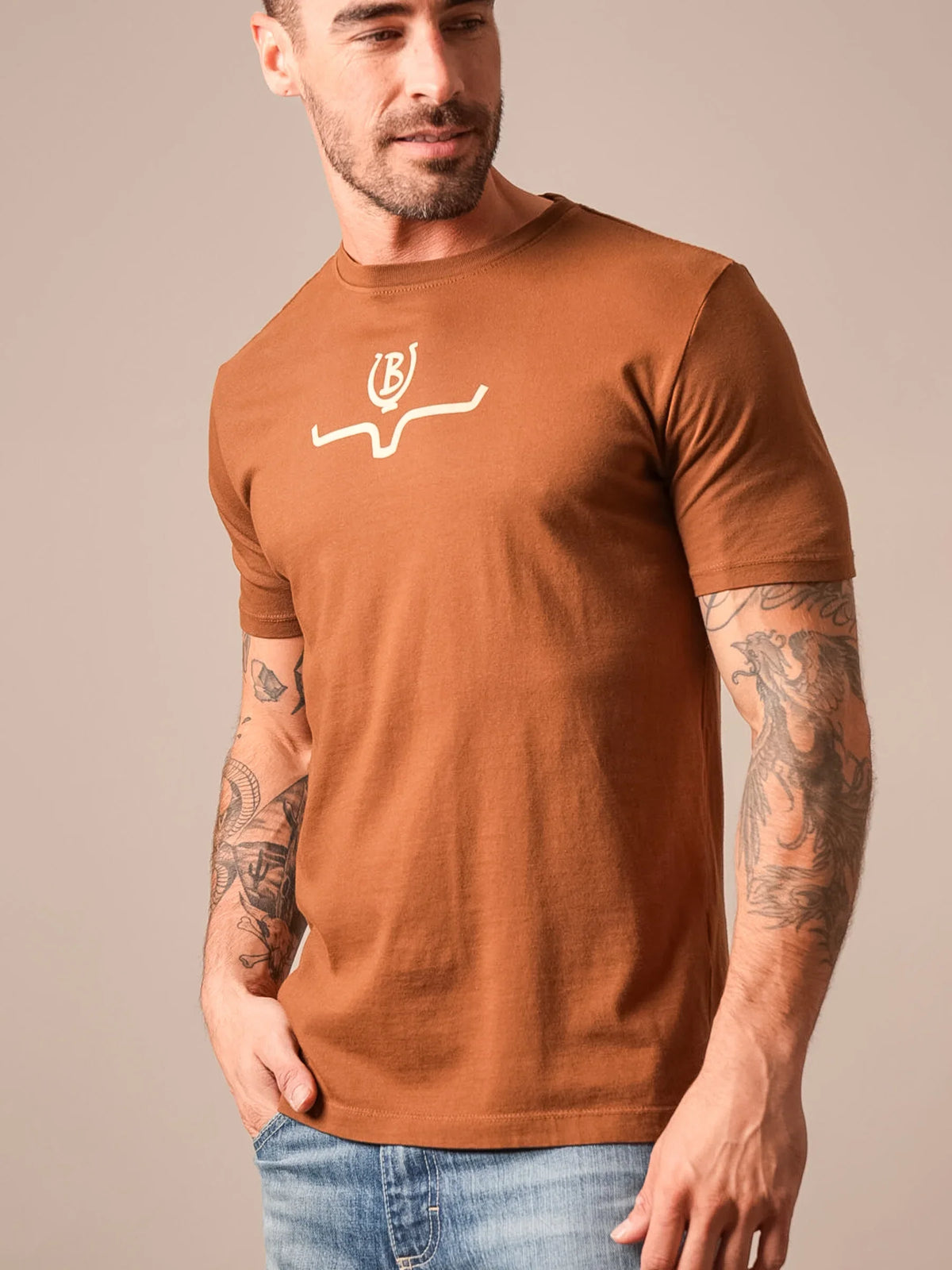 Kimes Ranch Lucky B Saddle shirt in Dark Brown with a white logo on the chest