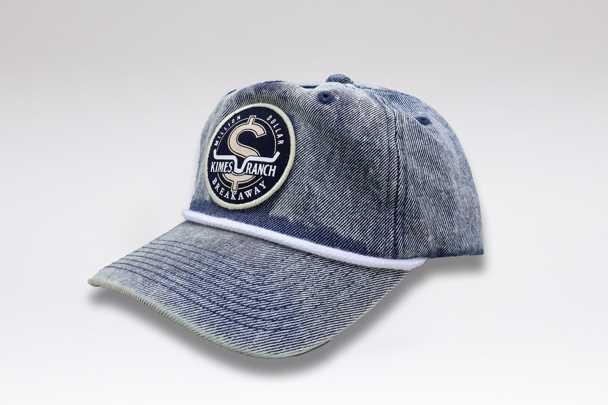 Kimes Ranch MDB Rope Hat, side view, with a front embroidered logo patch and white rope trim on the brim