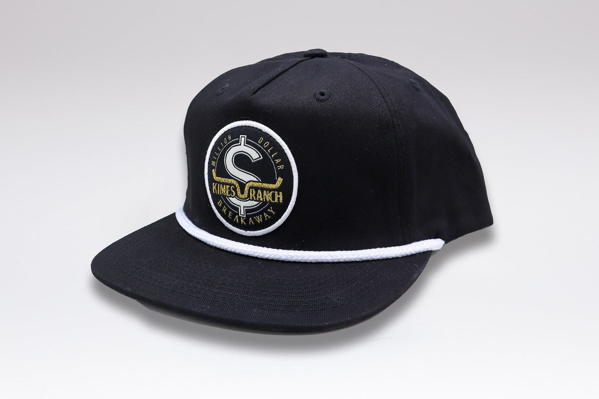 Kimes Ranch MDB Rope Hat in Black with a white rope trim and a Million Dollar Breakaway logo patch