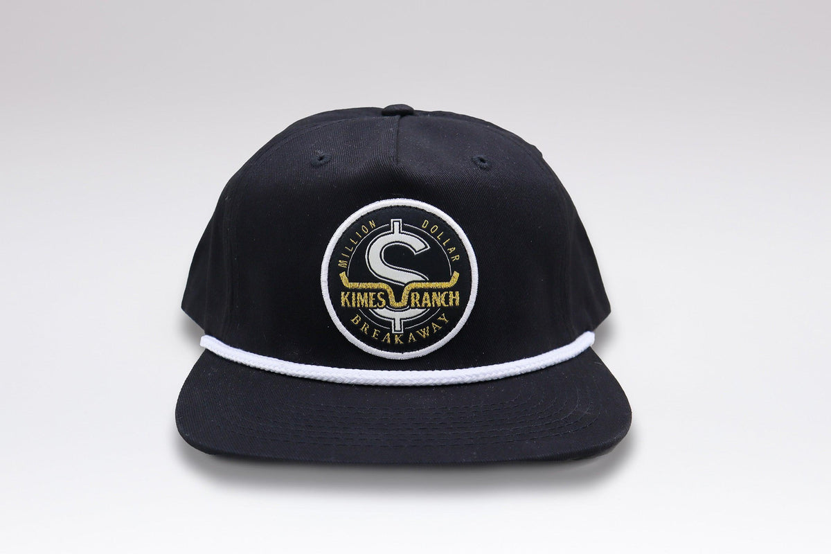 Kimes Ranch MDB Rope Hat in Black with a front embroidered logo and white rope trim on the brim