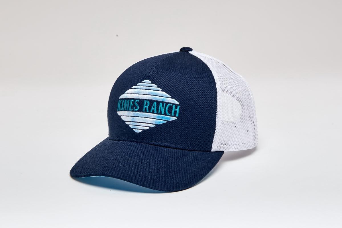 Kimes Ranch Monterey El Paso Hat in Navy, side view, with white mesh back and embroidered logo