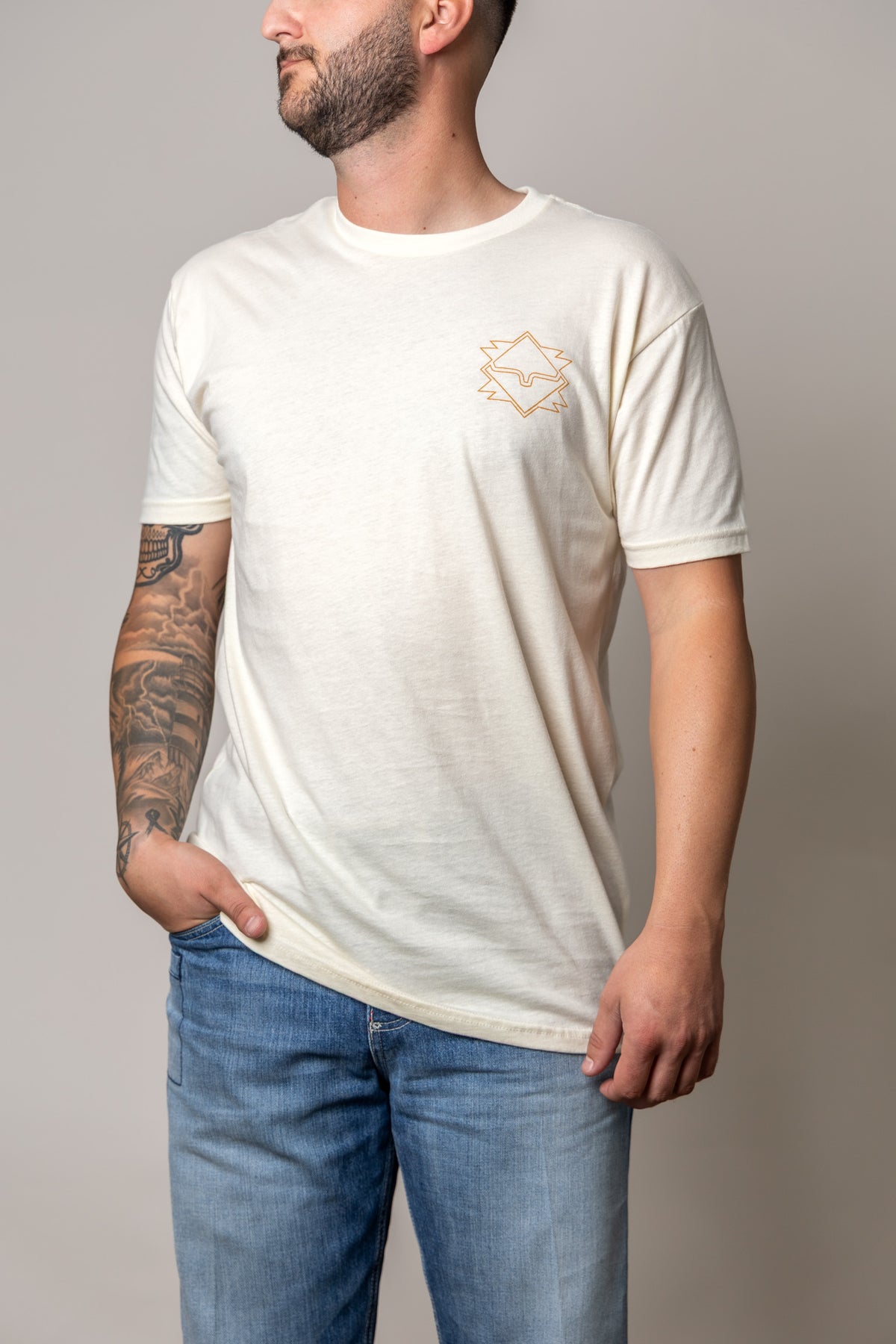 Kimes Ranch North Star shirt in Natural with a small embroidered logo on the chest