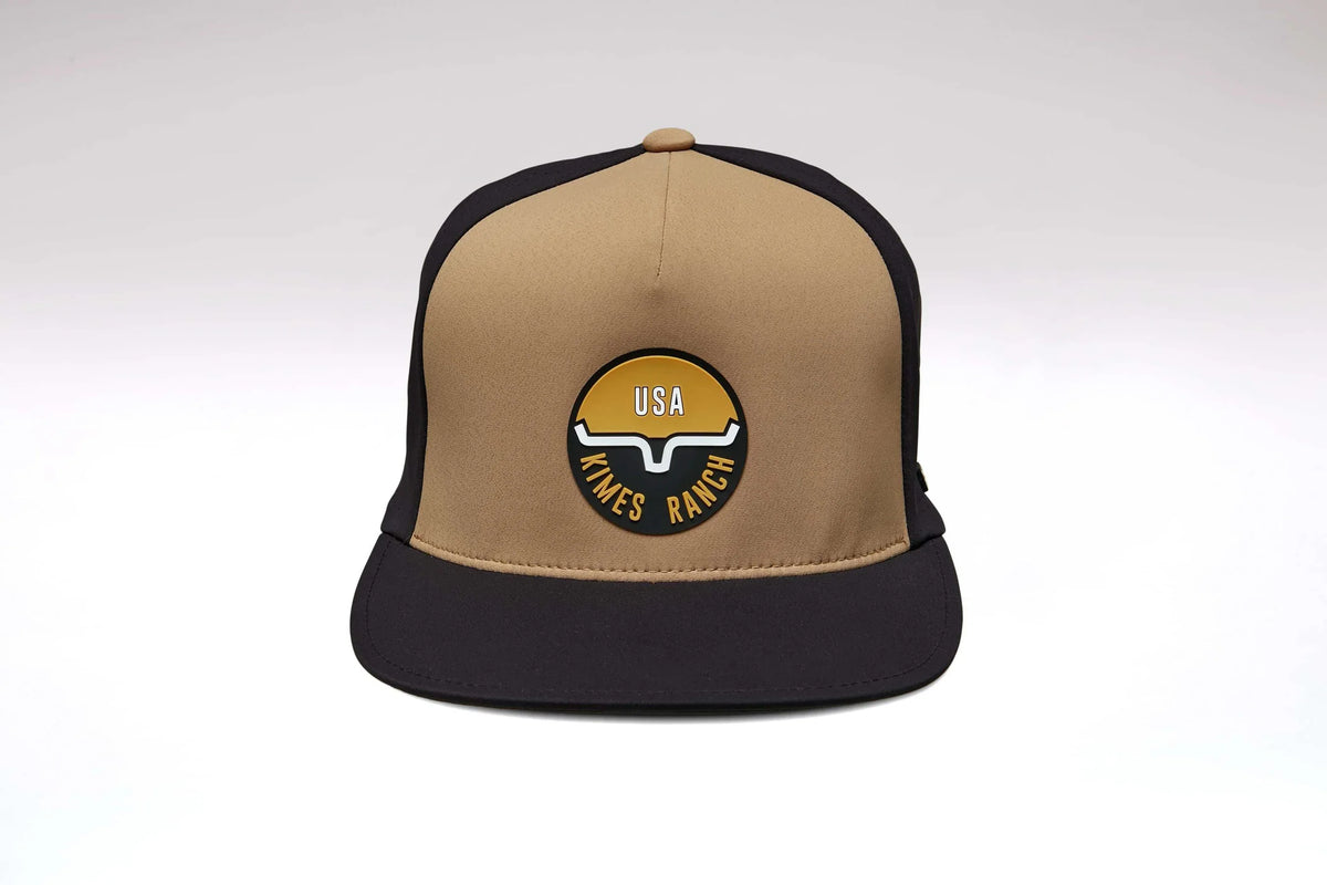 Kimes Ranch Palma Hat in Work Wear Brown with a black brim and Kimes Ranch logo patch