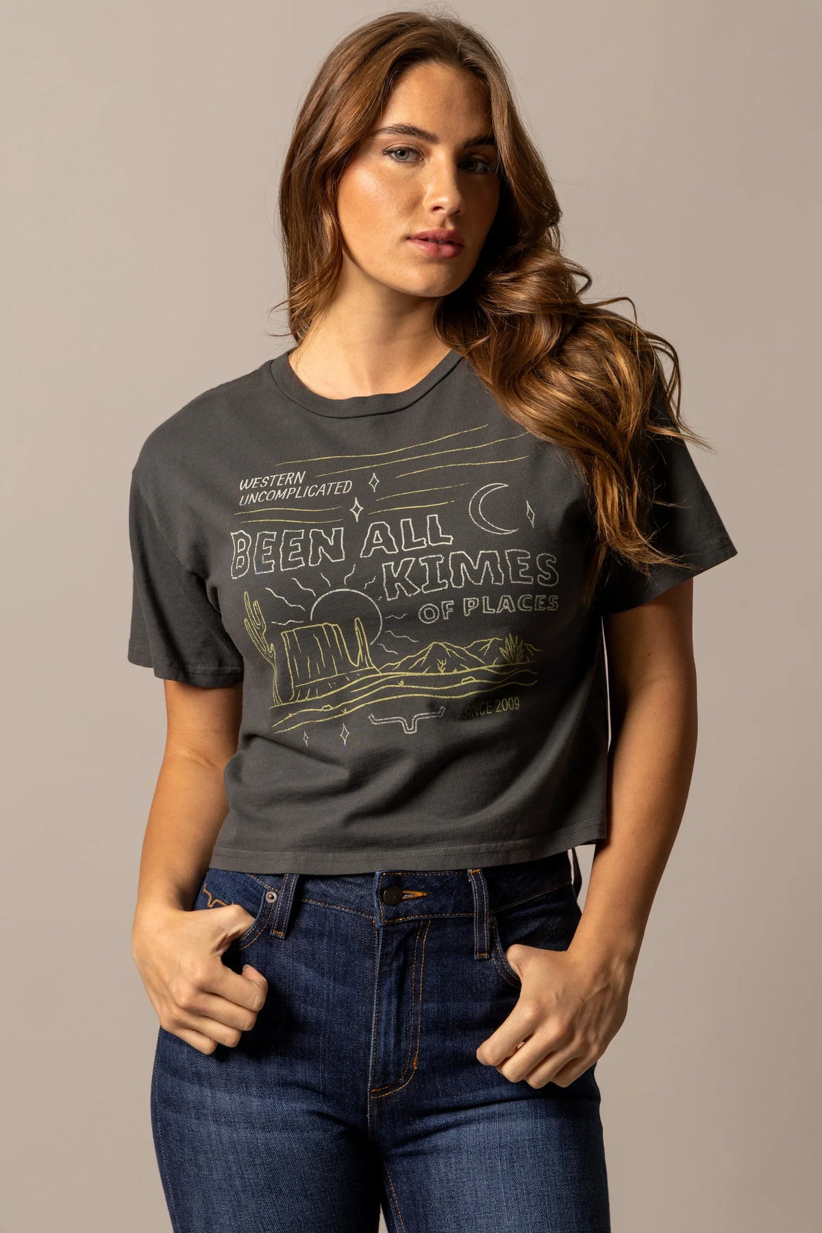 Kimes Ranch Places shirt in Pepper with a Western landscape graphic