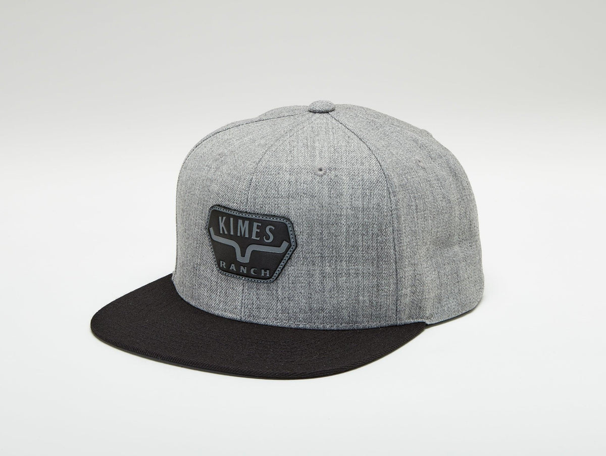 Kimes Ranch Premium Distance Hat in Grey Heather with a black brim and the Kimes Ranch logo on the front