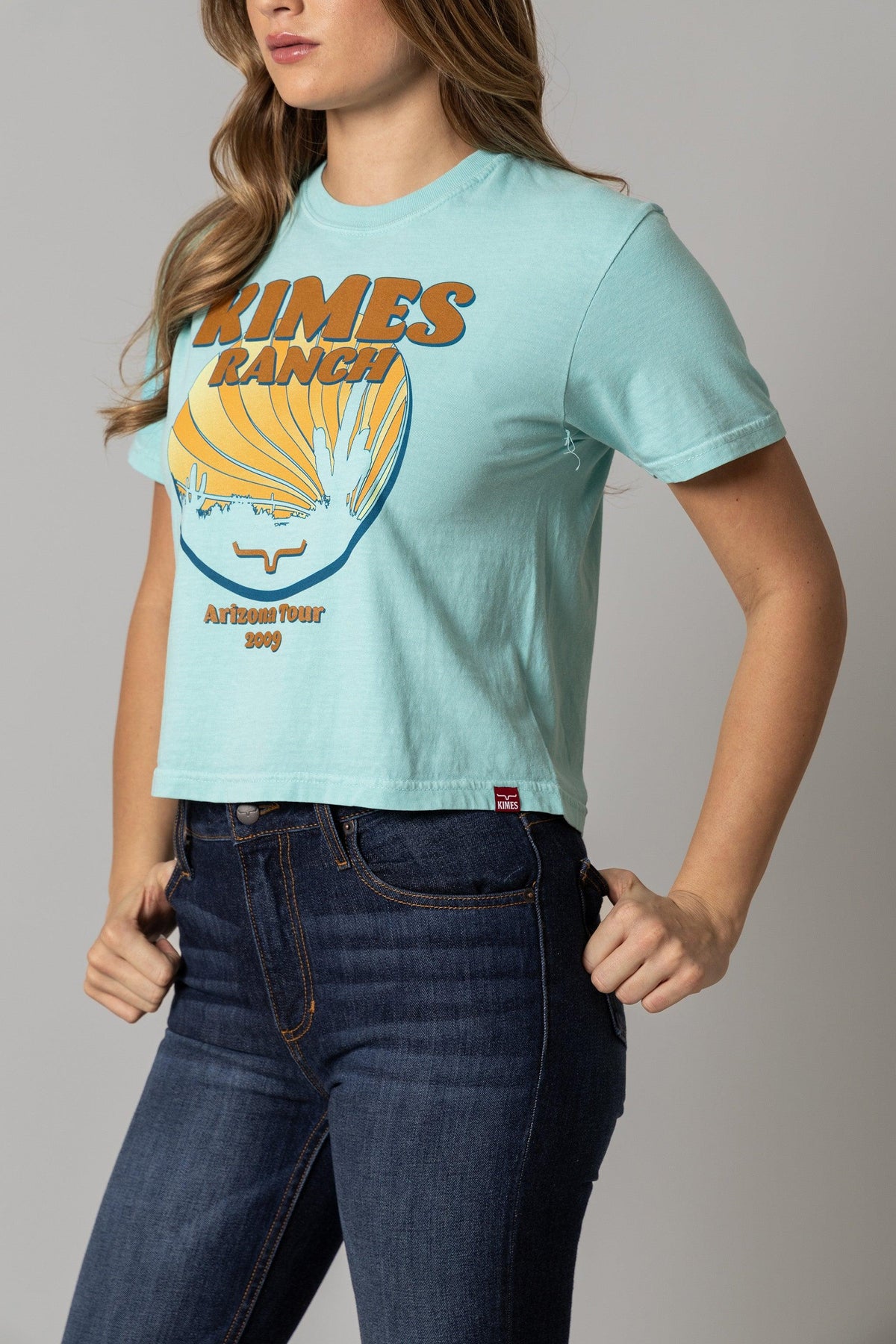 Kimes Ranch Psyche Tour shirt in Mint with a graphic featuring a hot air balloon and Arizona Tour 2009 text