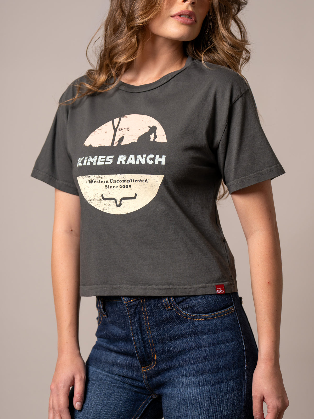 Kimes Ranch Rancher shirt in Pepper with a graphic print featuring a cowboy silhouette