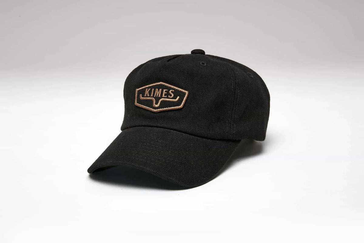 Kimes Ranch Rough Rider hat in Charcoal with a tan embroidered logo patch on the front