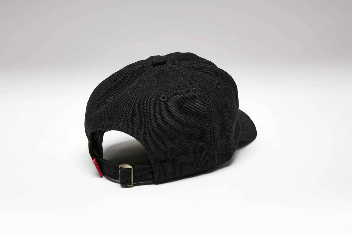 Kimes Ranch Rough Rider, back view, Charcoal hat with a metal buckle and red tab on the adjustable back strap