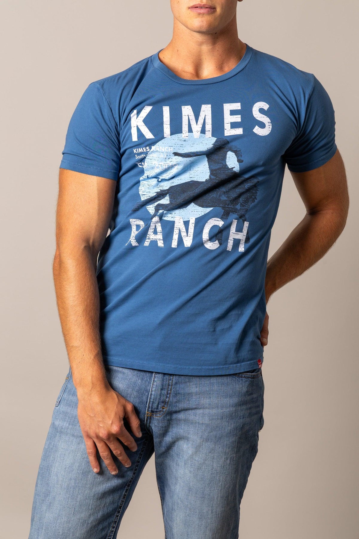 Kimes Ranch Runaway shirt in Faded with a distressed graphic and Kimes Ranch logo