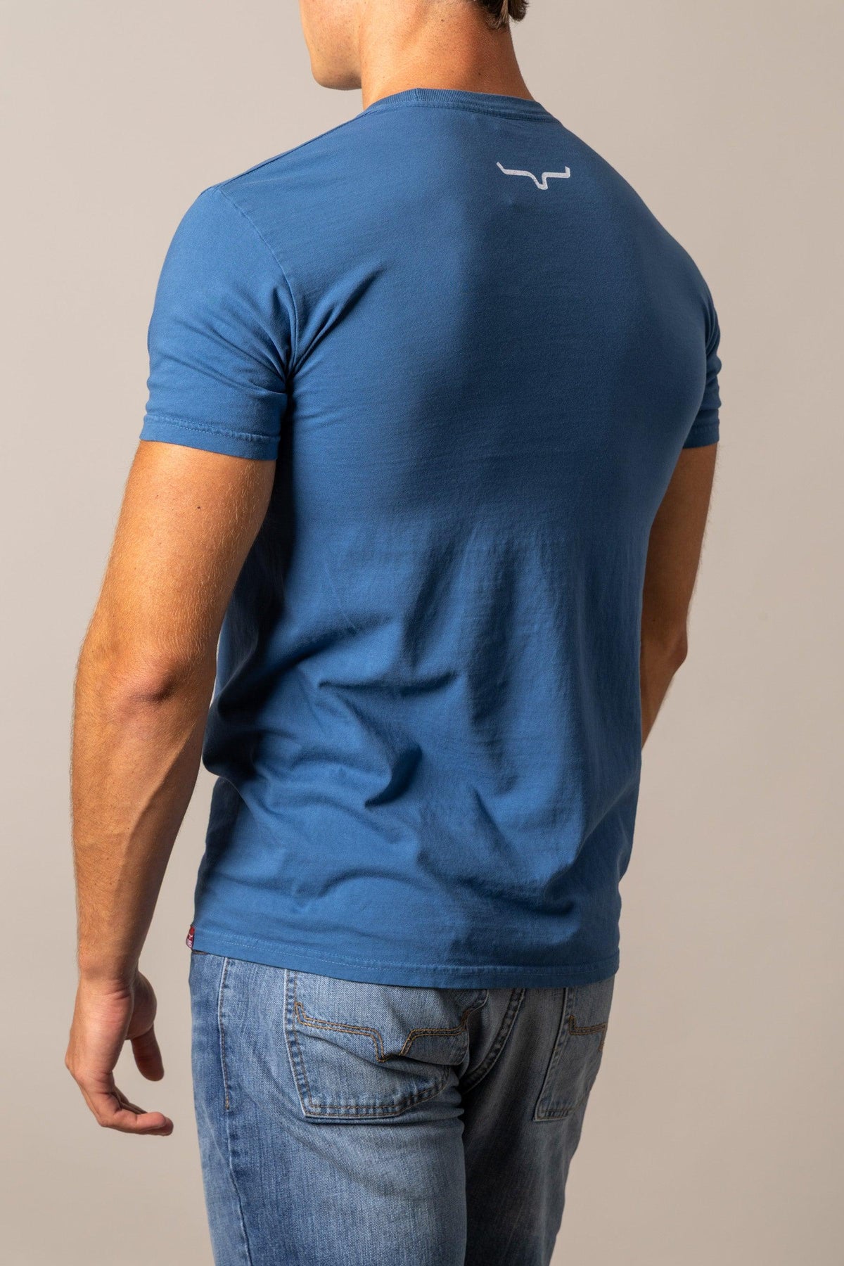 Kimes Ranch Runaway, back view, shirt in Faded with short sleeves and the Kimes Ranch logo at the back yoke