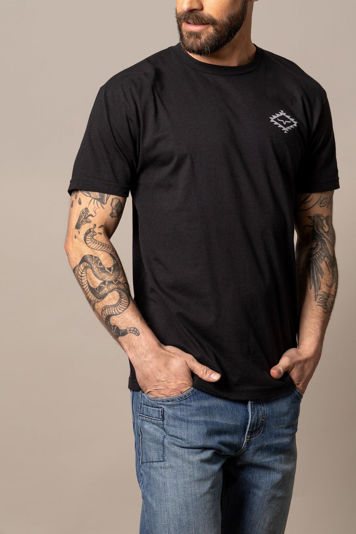 Kimes Ranch San Juan Black short sleeve shirt with a white logo on the chest