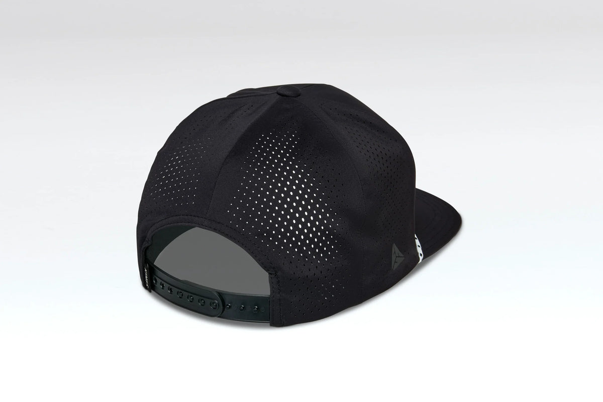 Kimes Ranch Serrano Trucker hat in Black, back view, with perforated back panels and an adjustable strap closure