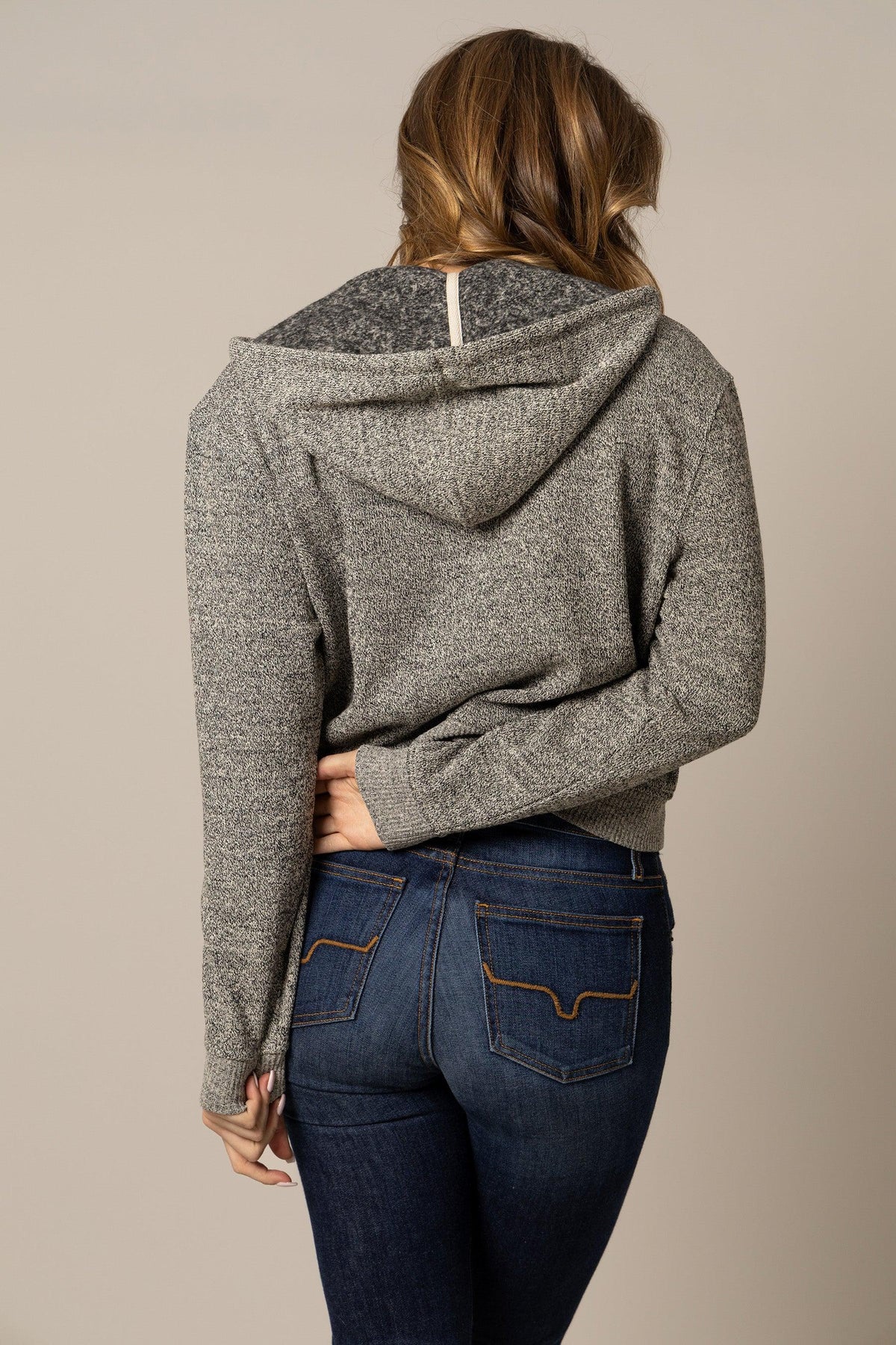 Kimes Ranch Shelly Hoodie in Natural, back view, with a relaxed fit and ribbed cuffs