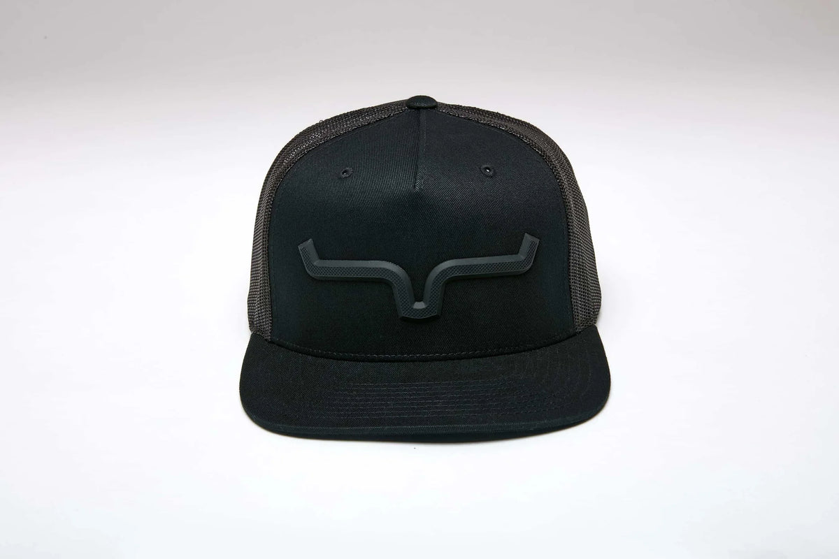 Kimes Ranch Super Charged Black trucker hat with mesh back and logo