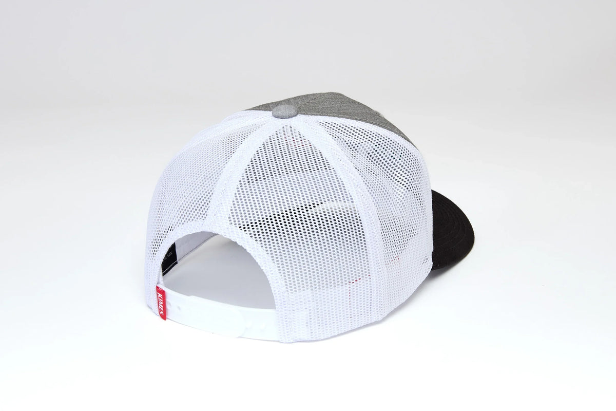 Kimes Ranch Toluca hat in Grey Heather, back view, with white mesh back and black brim