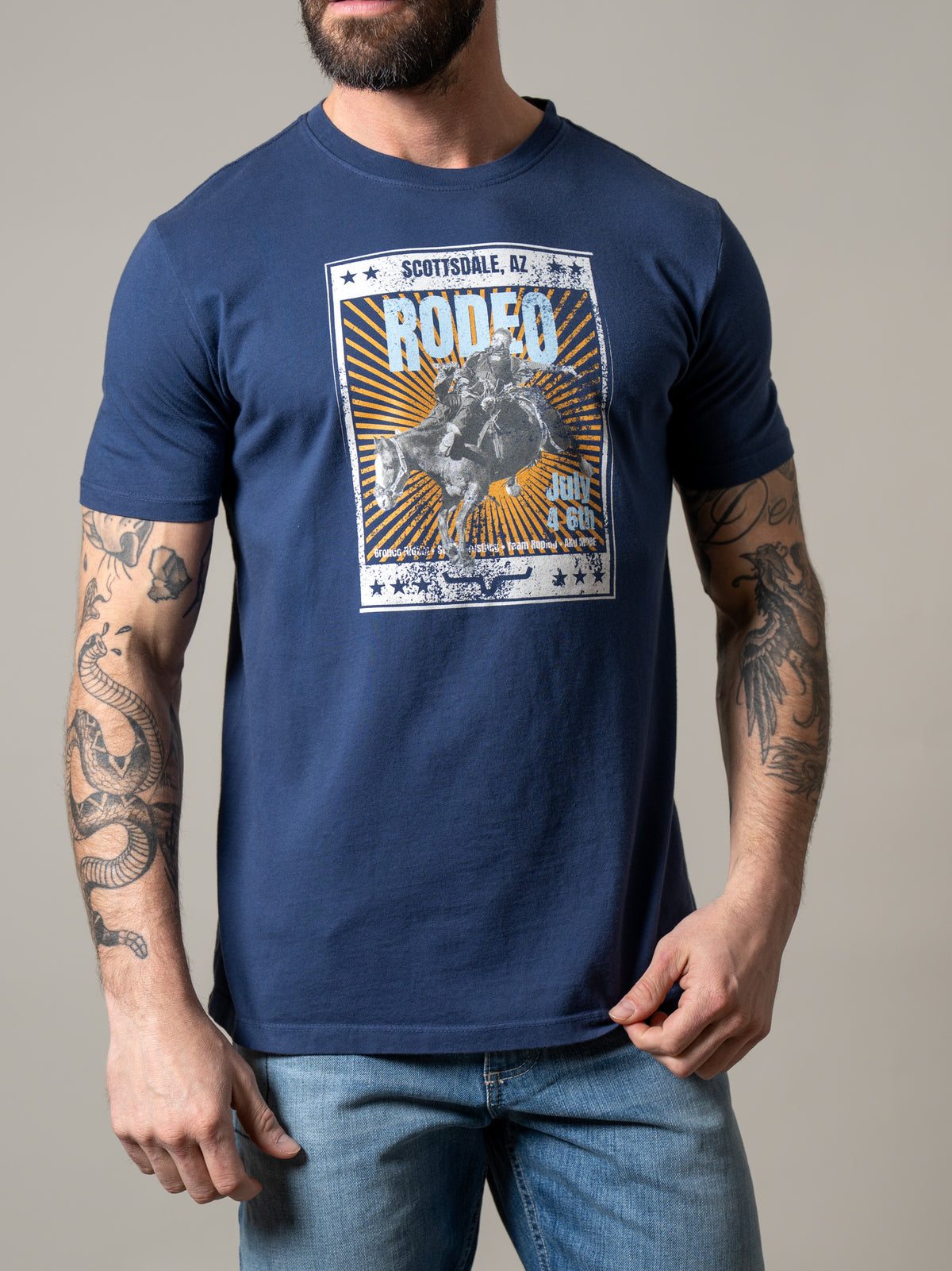 Kimes Ranch Top Bill shirt with a Scottsdale Rodeo graphic print