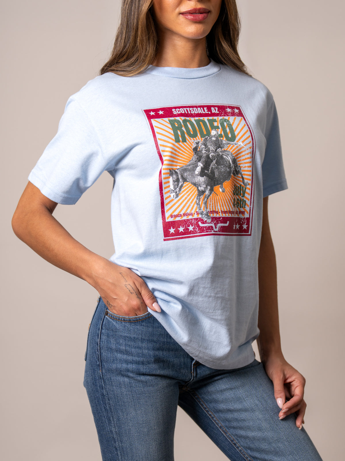 Kimes Ranch Top Bill shirt in Pacific Blue with a Scottsdale Rodeo graphic print