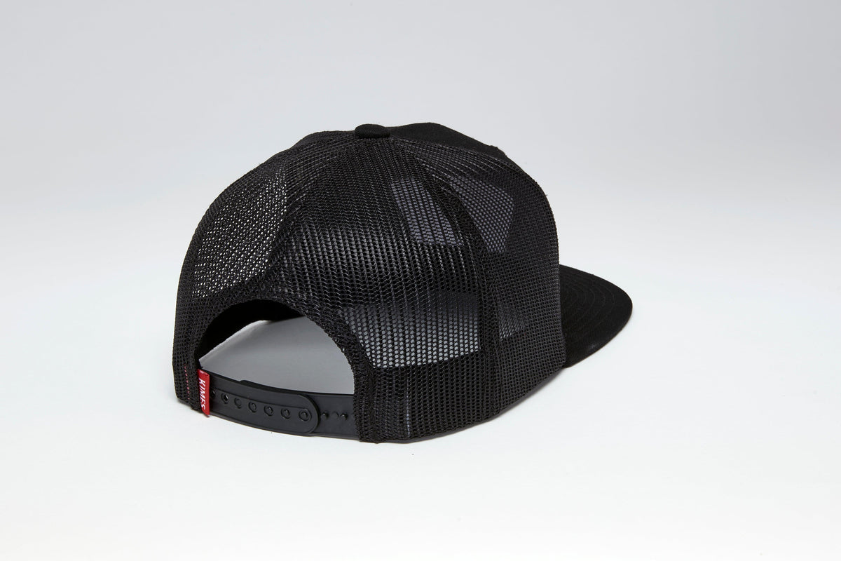 Kimes Ranch Tri Color Hat in Black, back view, with mesh back and adjustable strap