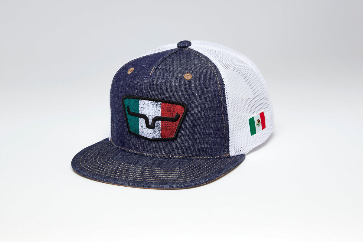 Kimes Ranch Tri Color Hat with a Mexican flag logo patch and mesh back