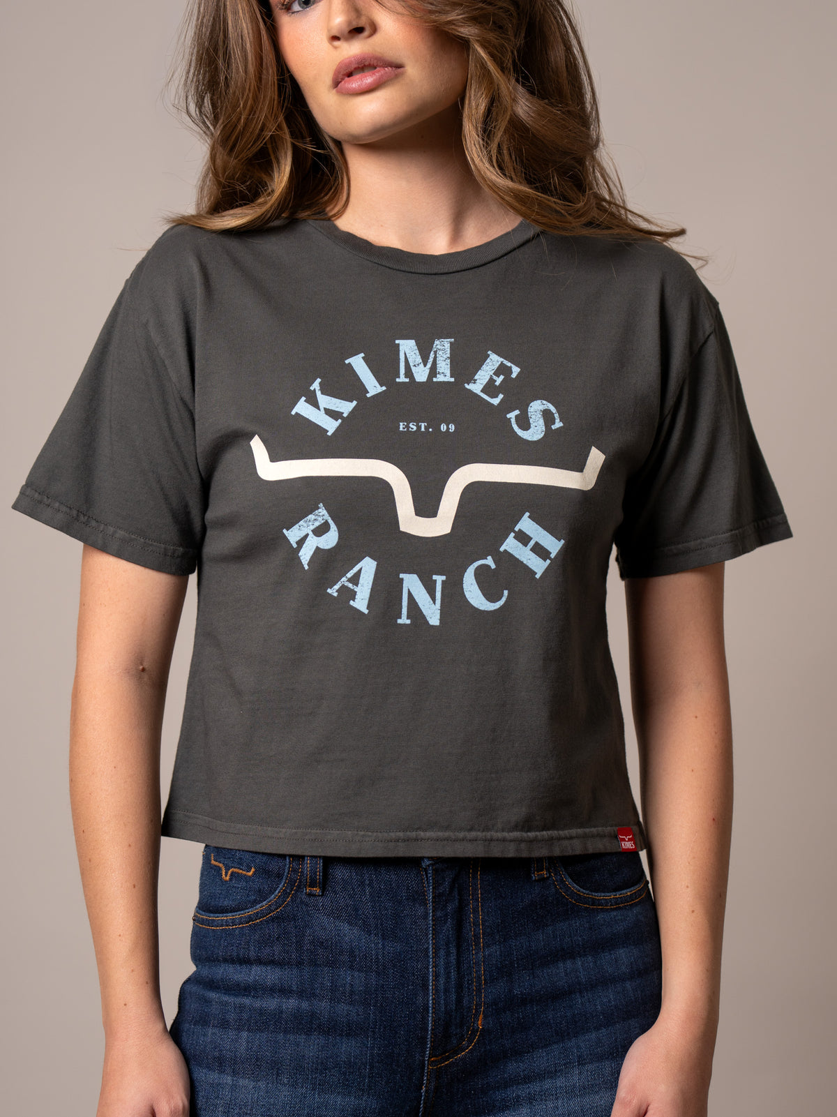 Kimes Ranch Uncomplicated shirt in Pepper with a front graphic featuring the Kimes Ranch logo and text