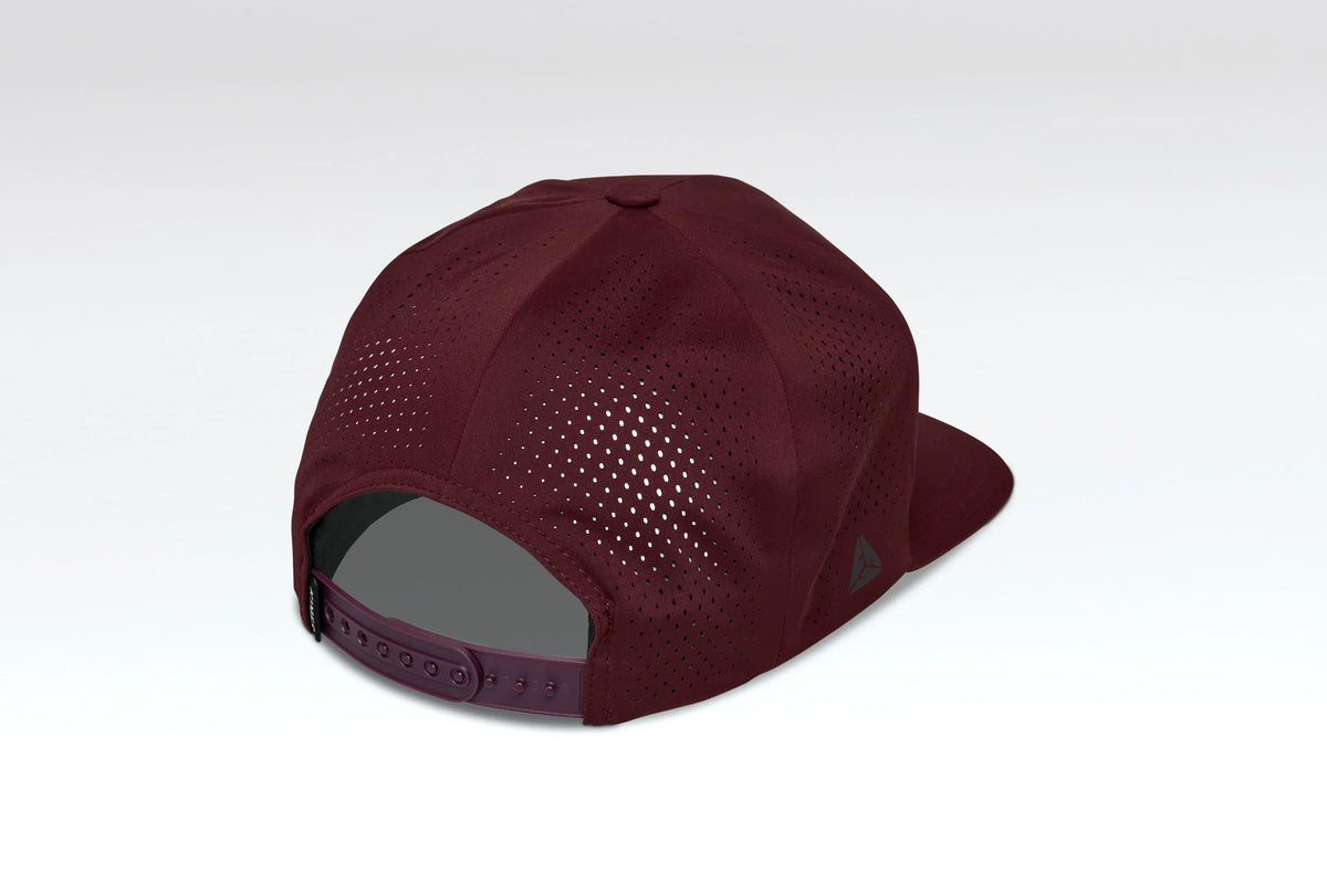 Kimes Ranch Vista hat in Burgundy, back view, with perforated back panels and an adjustable strap closure