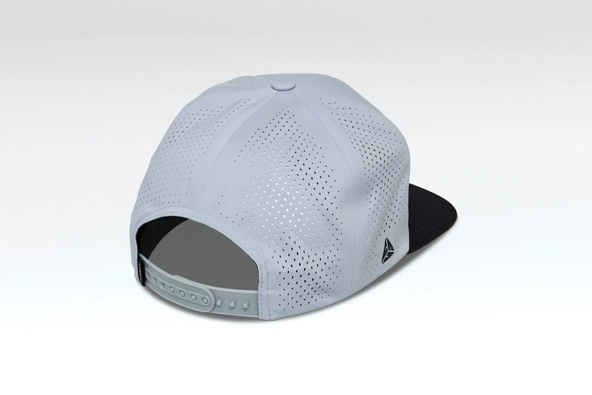 Kimes Ranch Vista hat in Grey, back view, with perforated back panels and a black brim