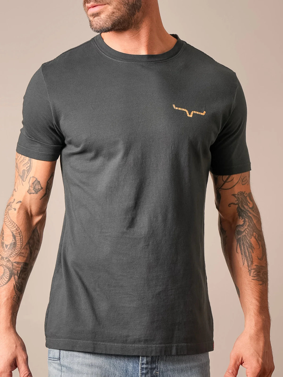 Kimes Ranch Waspy RP shirt in Black with a crewneck collar and the Kimes Ranch logo on the chest