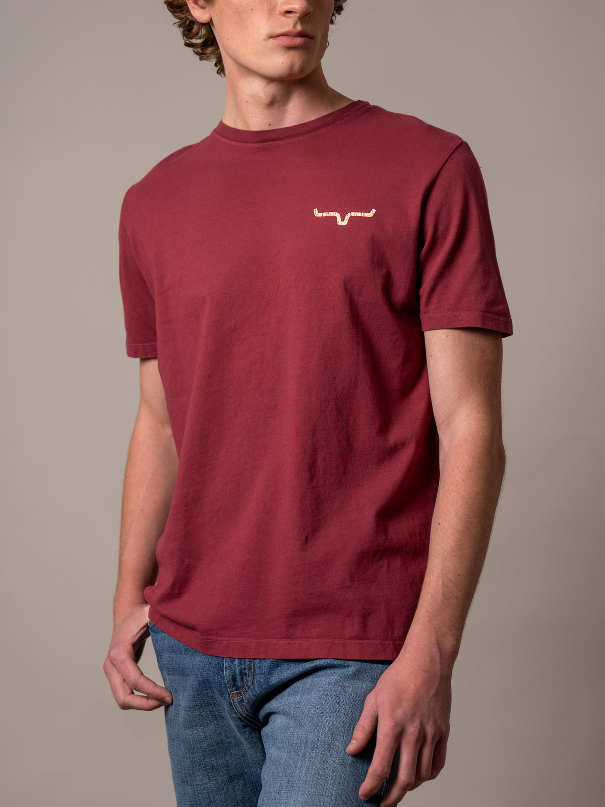 Kimes Ranch Waspy RP shirt in Dark Red with short sleeves and a small embroidered logo on the chest