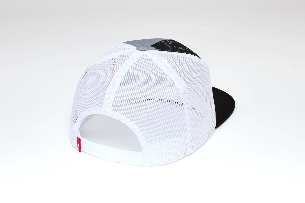 Kimes Ranch Whalen, back view, hat with white mesh back and Black brim