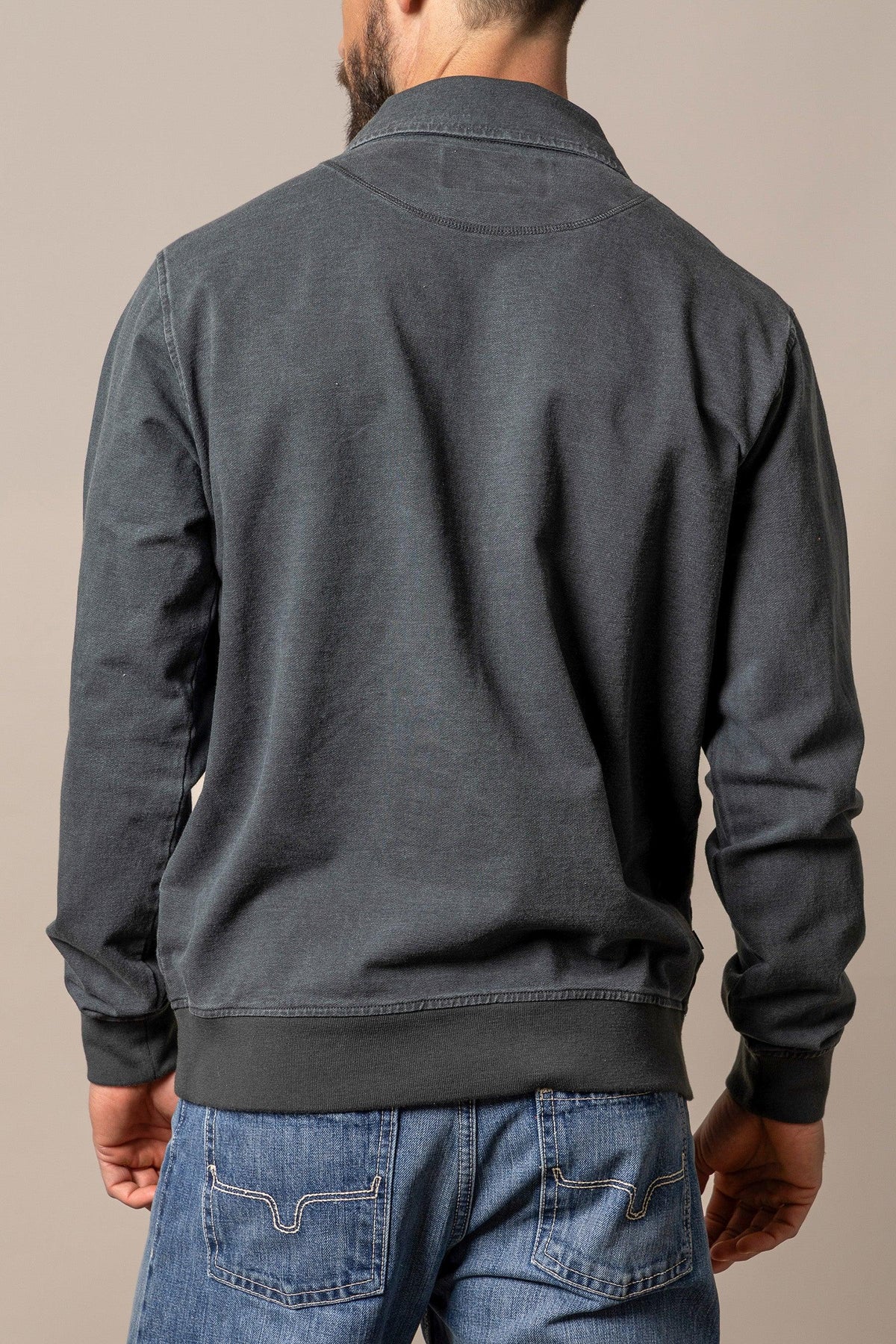 Kimes Ranch Wicklow sweatshirt in Charcoal, back view, with ribbed cuffs and hem