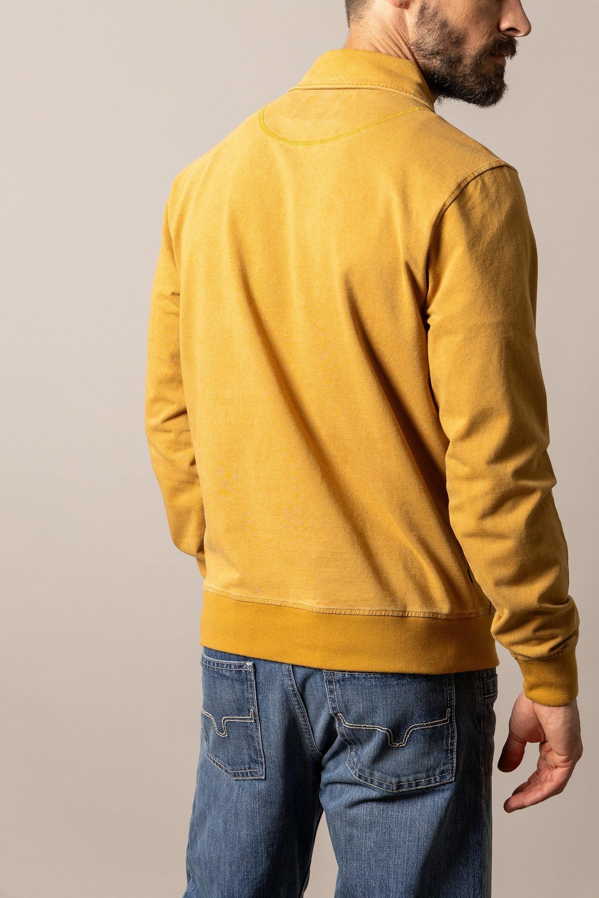 Kimes Ranch Wicklow sweatshirt in Gold, back view, with a ribbed hem and long sleeves