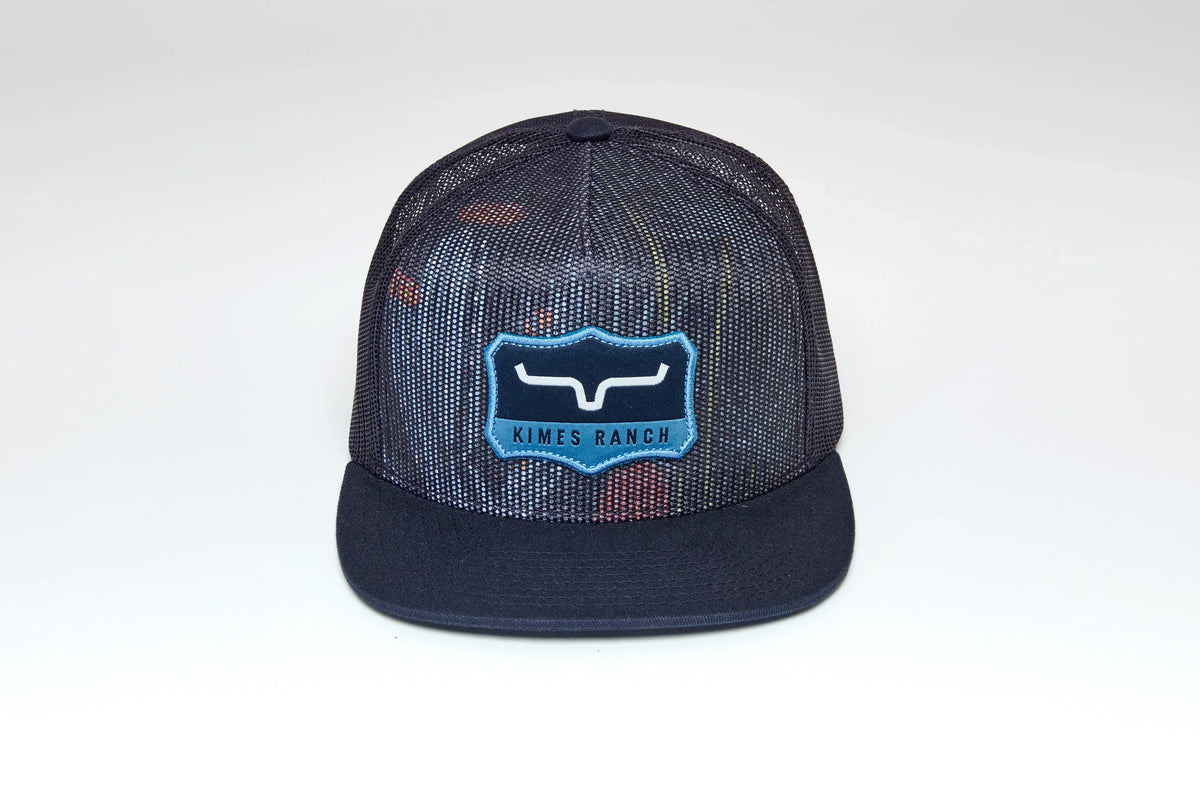 Kimes Ranch Willard hat with Navy mesh back and embroidered logo patch