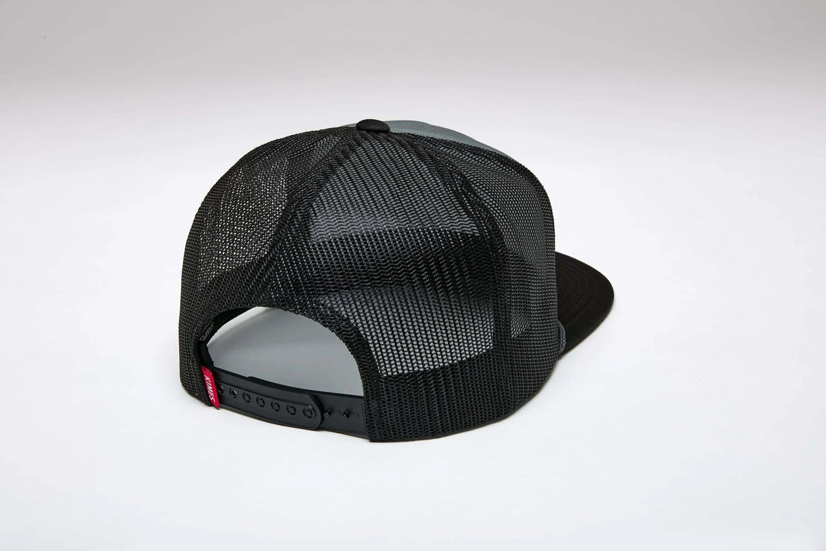 Kimes Ranch Winning Ride, back view, Grey trucker hat with black mesh back and adjustable snap closure