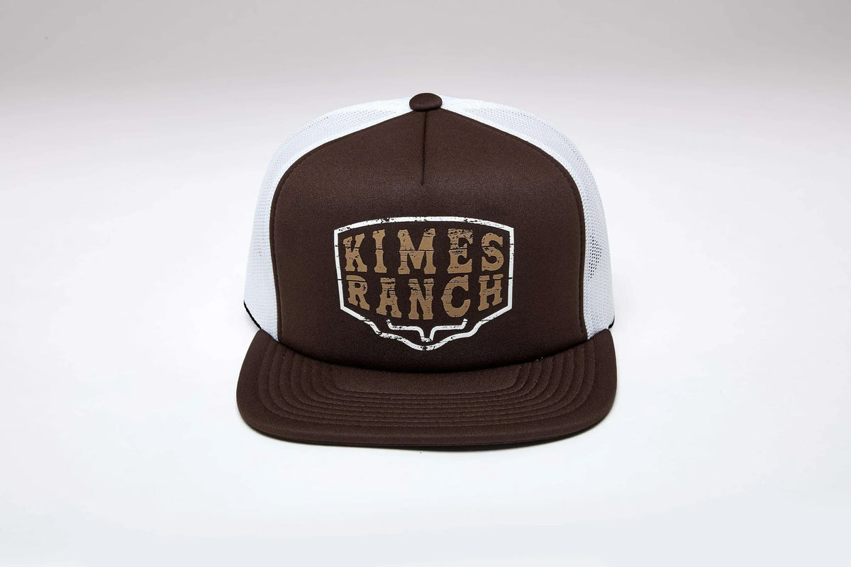 Kimes Ranch Wood Block hat in Brown with white mesh back and front logo