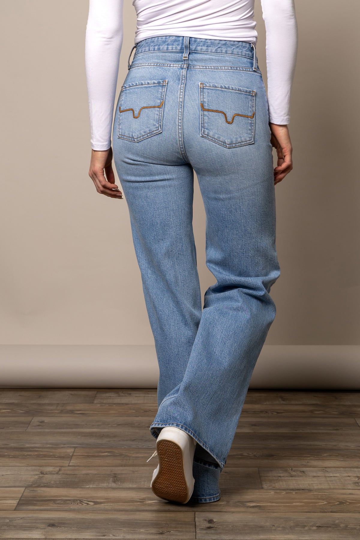 Kimes Ranch Zoey jeans in Light Wash, back view, with signature back pocket stitching and a relaxed fit