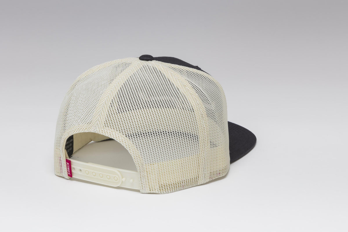 Kimes Ranch ATG Hat in Dark Navy, back view, with cream mesh back and adjustable strap
