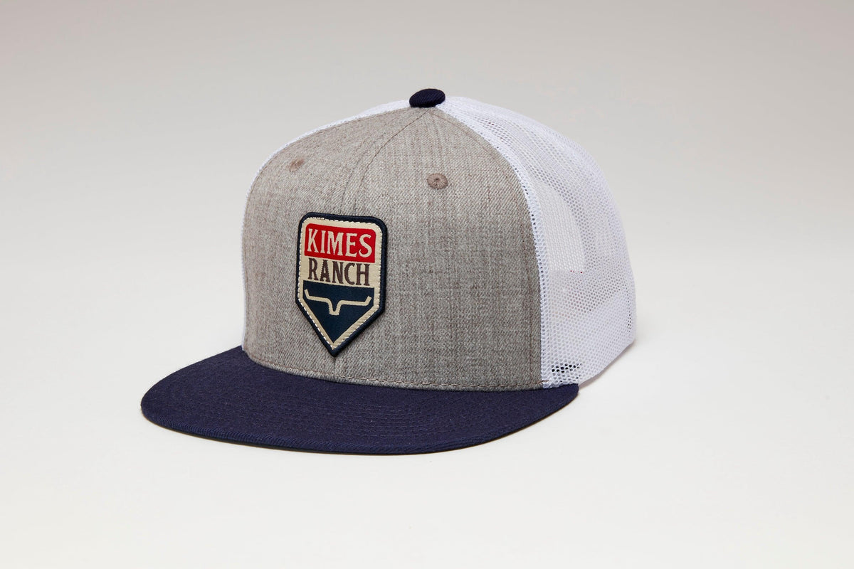 Kimes Ranch Drop In Americana Hat in Grey Heather, side view, with white mesh back and navy brim