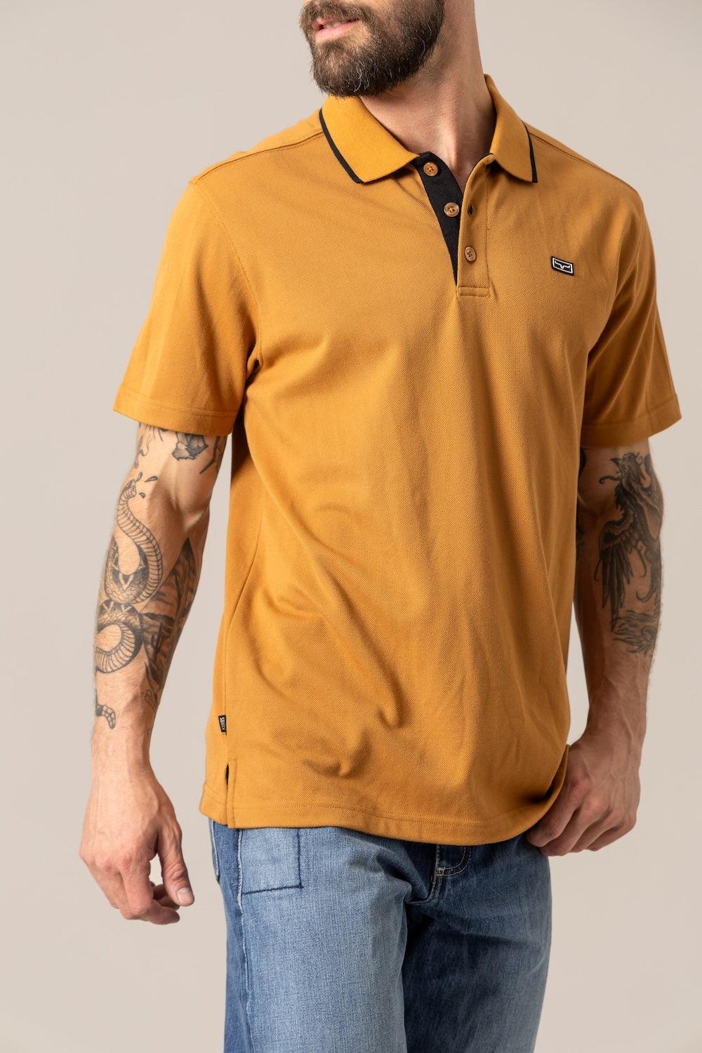 Kimes Ranch El Capitan Polo in Work Wear Brown with black contrast collar and placket
