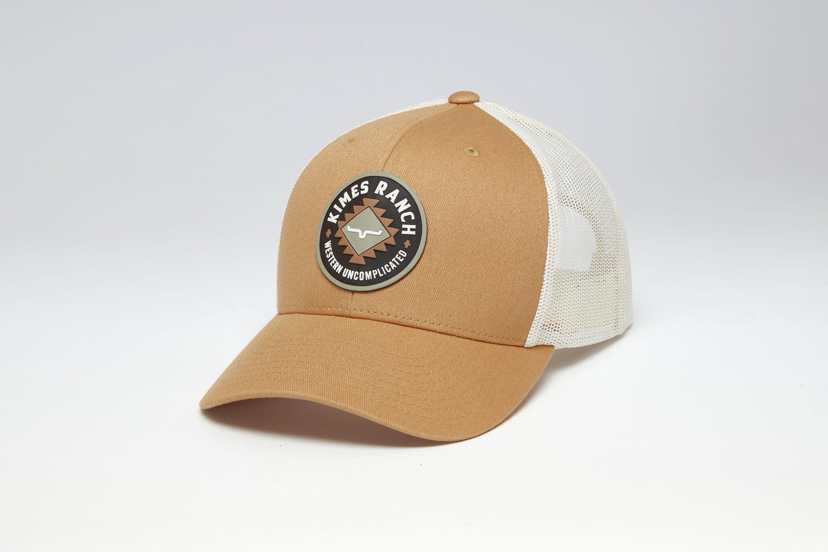 Kimes Ranch Vaughn hat in Maize, side view, with a front logo and white mesh back