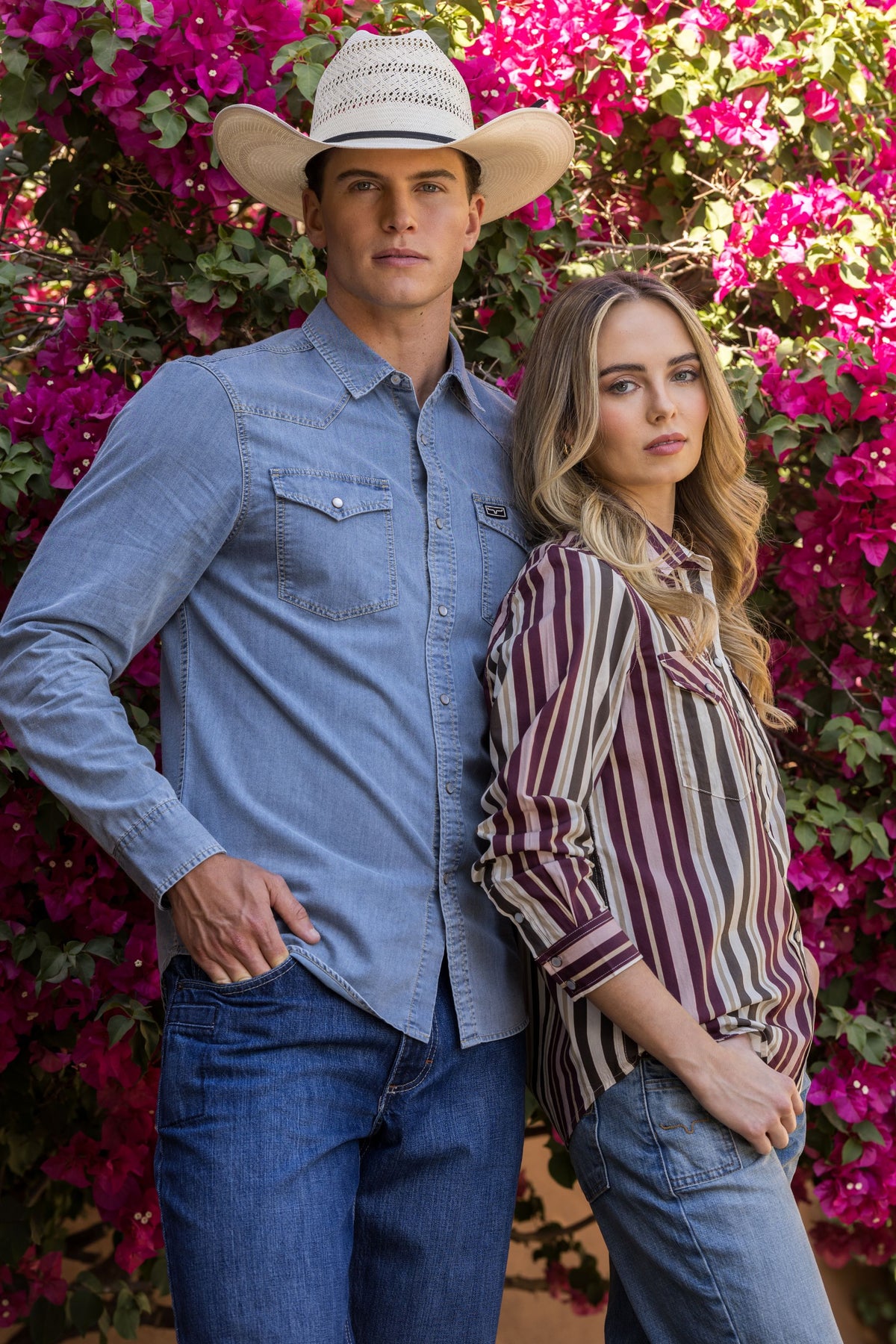 Kimes Ranch Kai top in Maroon with vertical stripes and a button front