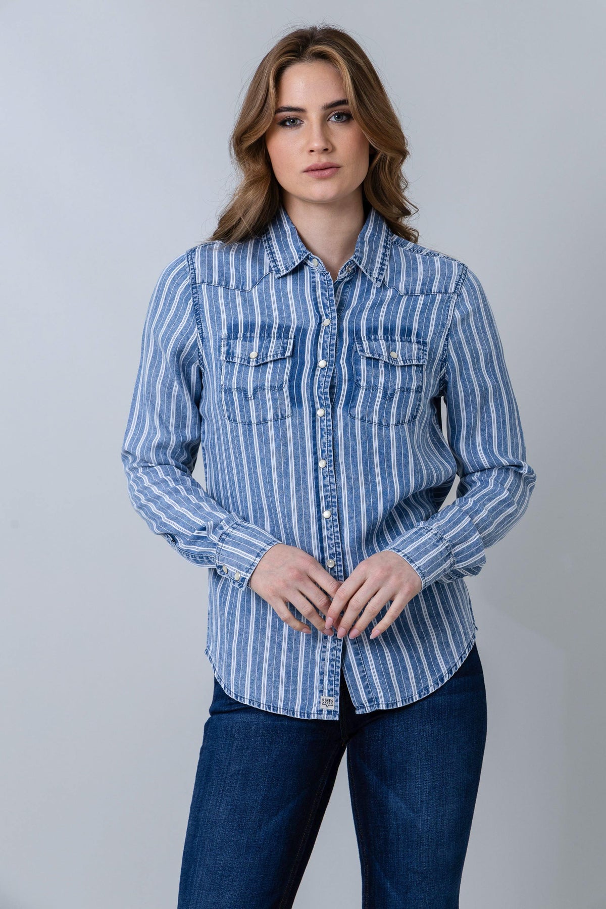 Kimes Ranch KC Tencel Stripe dress shirt in Multi Stripe with long sleeves and two chest pockets