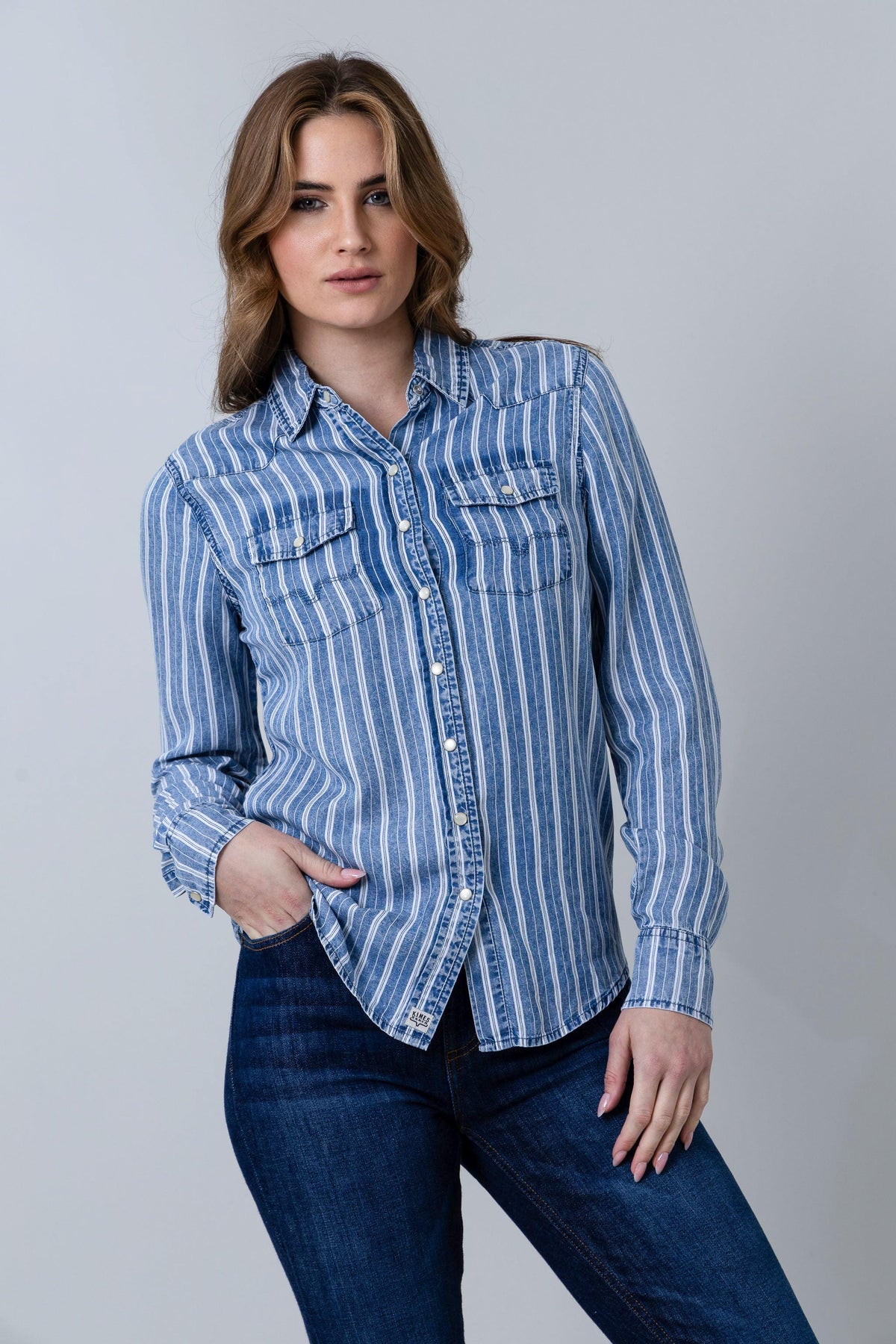 Kimes Ranch KC Tencel Stripe dress shirt in Multi Stripe with chest pockets and long sleeves