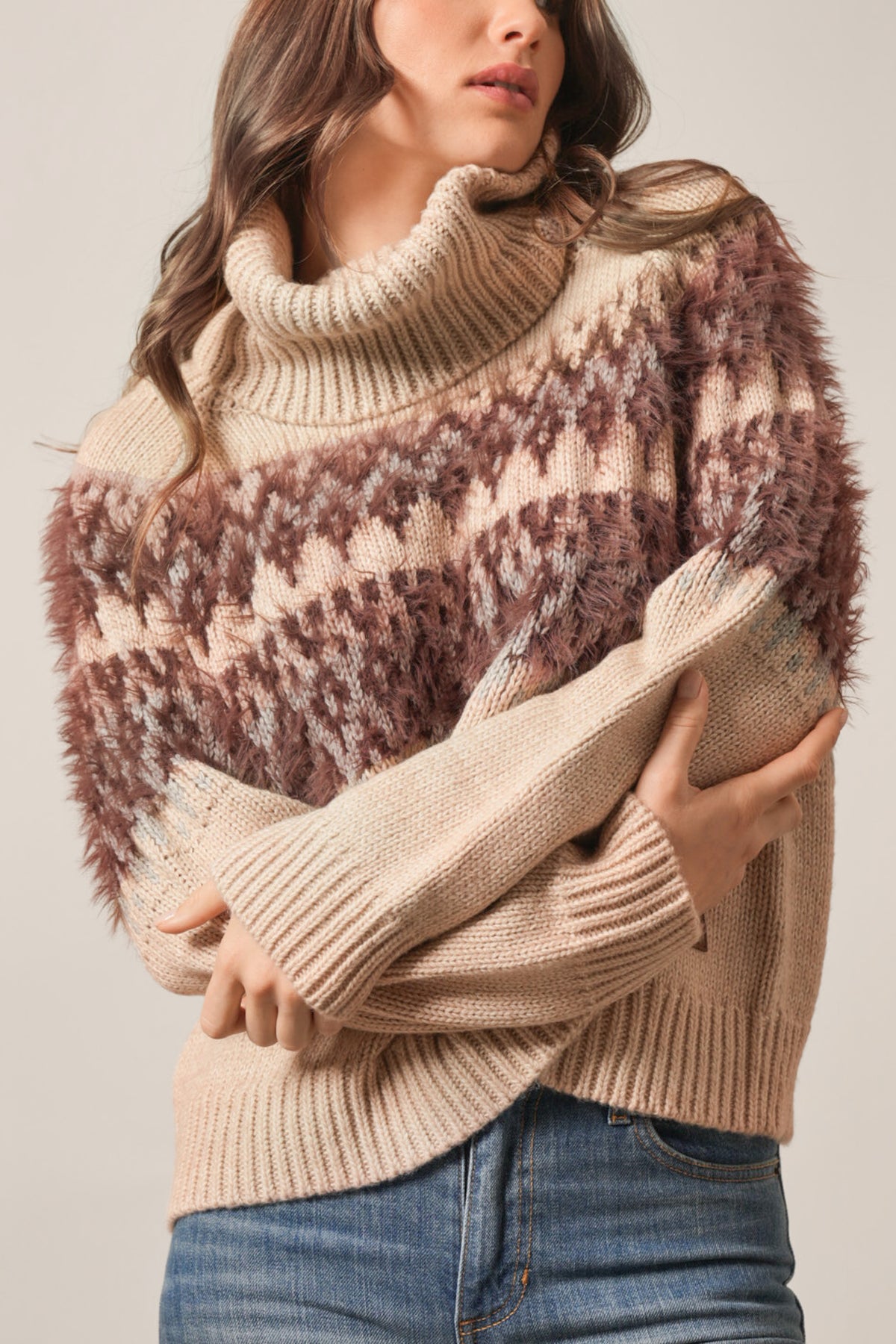 Kimes Ranch Corinne sweater in beige ribbed knit with Kimes Ranch logo patch