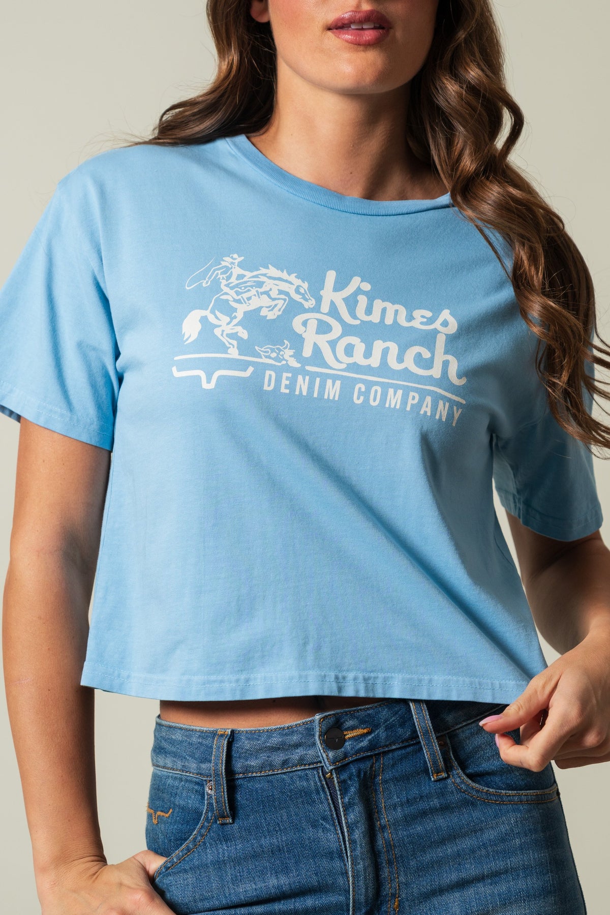 Faded Denim Kimes Ranch Davona Dale short-sleeve shirt with Kimes Ranch logo