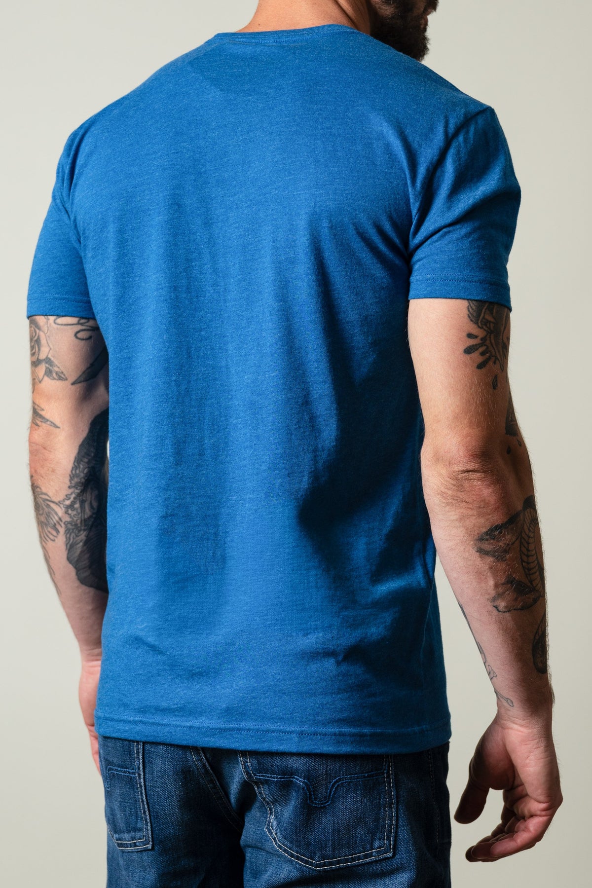 Kimes Ranch Davona Dale Heather Cool Blue short sleeve t-shirt back view